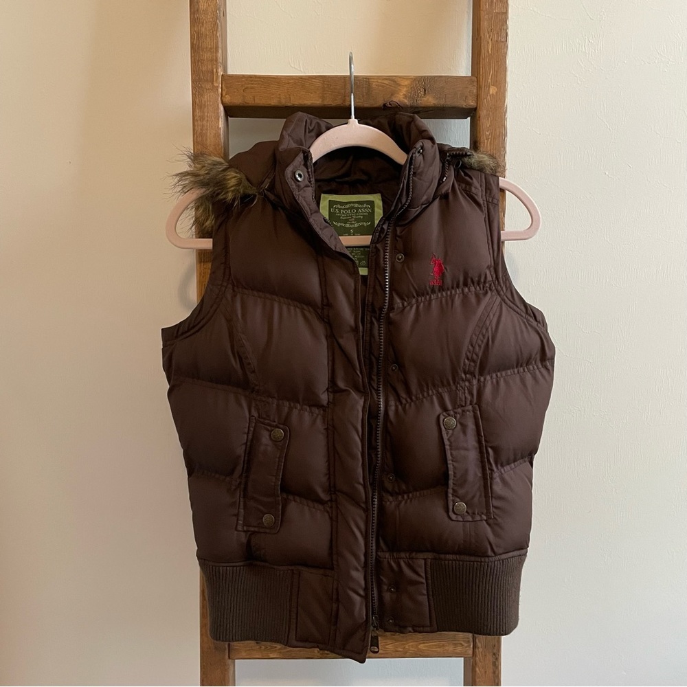 *SOLD* US POLO Assn. hooded brown puffer jacket S